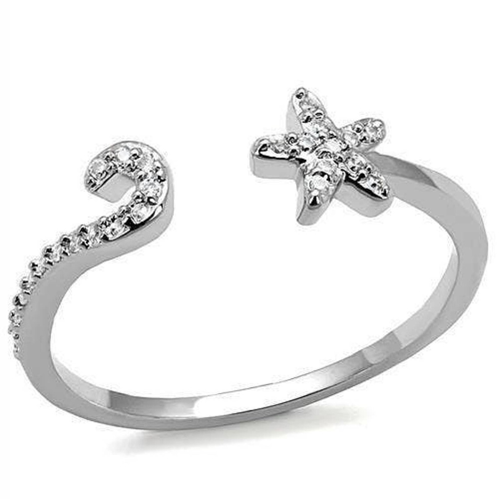 Crystal CZ Flower Swirl Wrap Ring Size 9